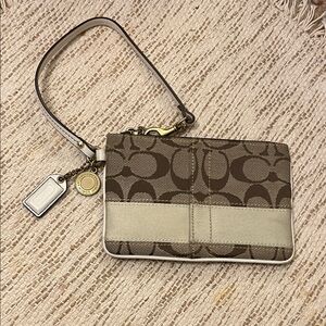 Coach Brown and Cream Signature Wristlet
